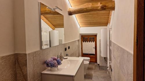 ein Badezimmer mit Waschbecken und Toilette in der Unterkunft I Sitoù in Ostana