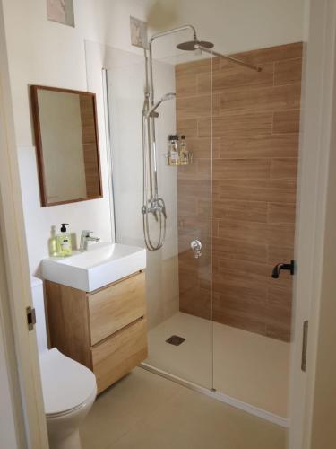 a bathroom with a shower and a sink and a toilet at Kortijo Martzala in Lucainena de las Torres