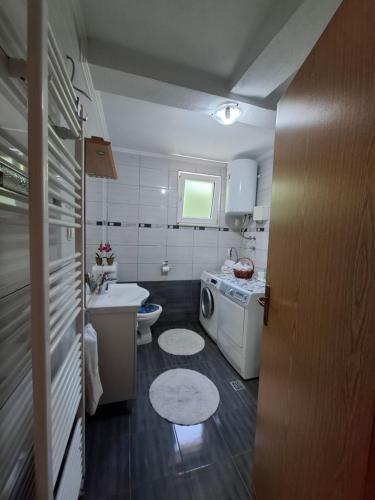 a small bathroom with a sink and a washing machine at Apartman Mostar in Mostar