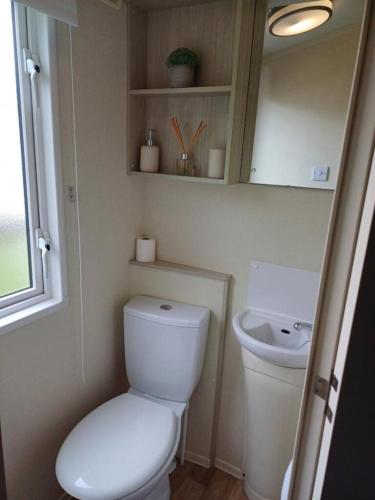 a bathroom with a toilet and a sink at Ruby'scumbrianholidaysforall SEN friendly in Carlisle