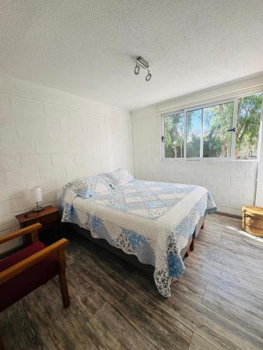 a bedroom with a bed and a window at Refugio las pircas in Vicuña