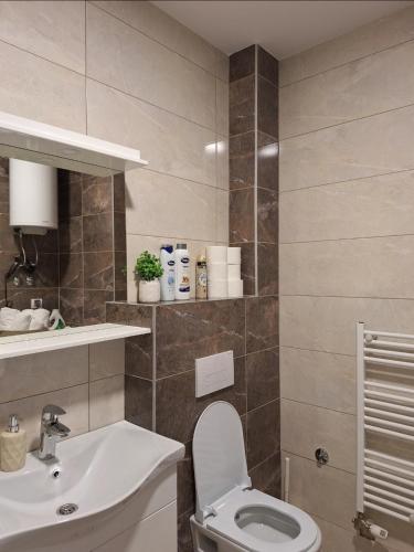 a bathroom with a toilet and a sink at The Olive Branch in Sarajevo