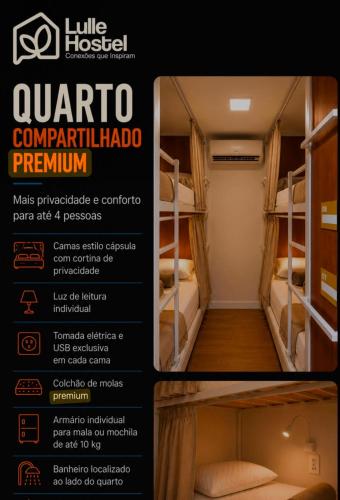 a flyer for a hotel with bunk beds in a room at Lulle Hostel - Congonhas - Expo - Interlagos - Morumbi in São Paulo