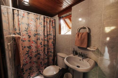 a bathroom with a sink and a toilet and a shower at Naranjito River Retreat Events & Groups Sleeps 13 in Naranjito