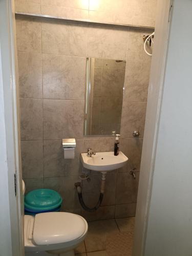 a small bathroom with a toilet and a sink at Le Kirstel Suites in Kiambu