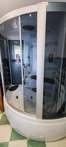 a room with a large shower in a room at Casa Vilanova Costa da Morte in Cee