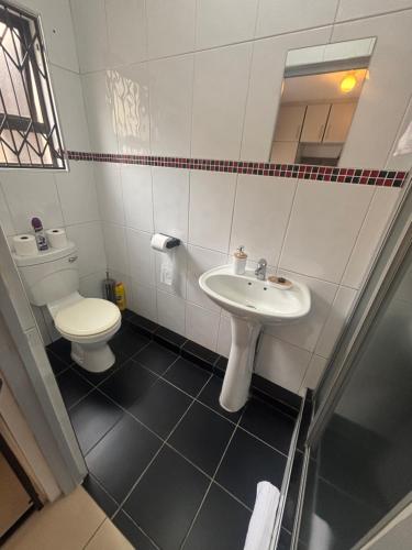 a bathroom with a toilet and a sink at Crescent Bud in Durban