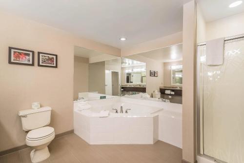 a white bathroom with a toilet and a sink at Comfort Inn Concord South End in Concord