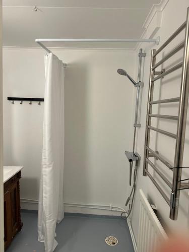 a bathroom with a towel rack and a ladder at Nordic Villa Undrom in Undrom