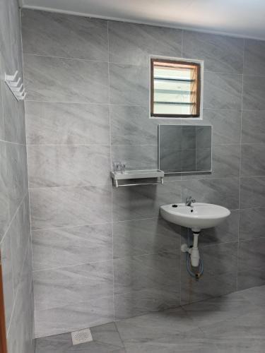 a bathroom with a sink and a mirror at Aimers Lodge in Dungun
