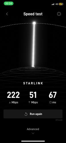 a screenshot of the speed test screen on a smartphone at River's Edge Resort Sinharaja in Kudawe