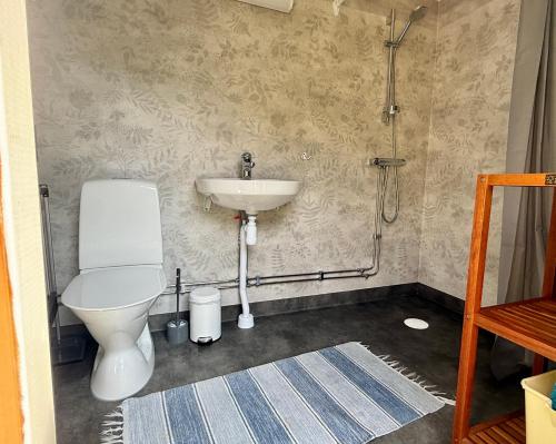 a bathroom with a toilet and a sink at Sjöstuga vid Bunn Gränna - Uddastugan in Gränna