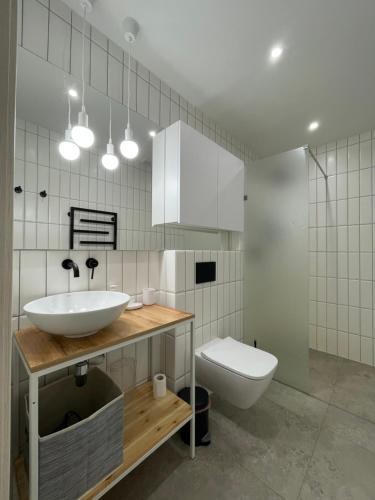 a bathroom with a sink and a toilet at Homin riky in Myta