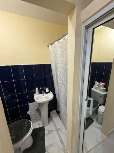a bathroom with a sink and a toilet and a shower at Fantástico in Juan López