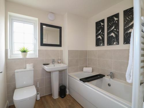 a bathroom with a toilet and a sink and a bath tub at Stepping Stone in Ashbourne
