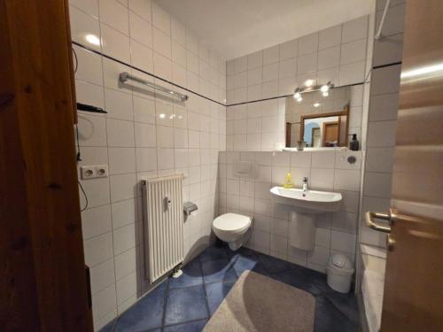 a bathroom with a toilet and a sink at Fehmarn- Ostseeferien FeWo Prusseit 171 in Fehmarn