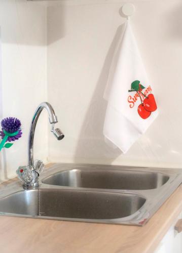 a kitchen sink with a towel hanging above it at APARTMA BrdonKA in Dobrovo