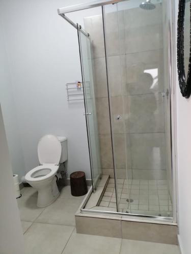 a bathroom with a shower and a toilet at Your Exclusive PMB Escape in Pietermaritzburg