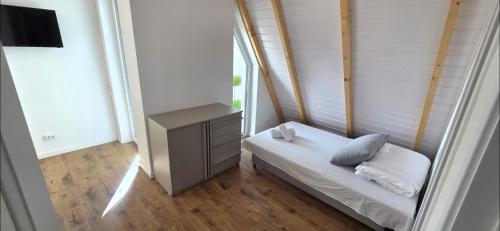 a small room with a bed and a television at Cabana Bogdan Rânca in Ranca