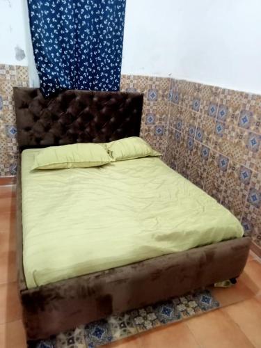 a bed in a room with a head board at Pieds dans l'Eau Douaouda in Fouka