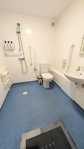 a bathroom with a toilet and a sink at Parkside Lodge Hotel in Camelford