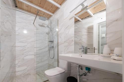 a bathroom with a toilet and a sink and a shower at Meraki Seaside Suite Pelion in Kalamos