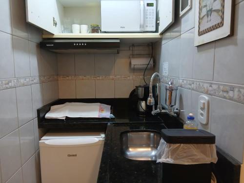 a small kitchen with a sink and a toilet at Prime Flat Terê in Teresópolis