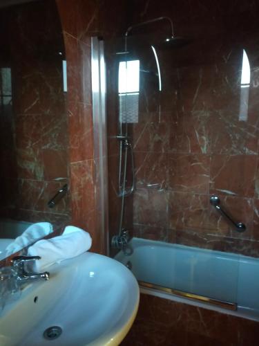 a bathroom with a sink and a bath tub at Hotel Artea Errota in Zamudio