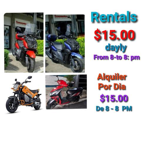 a flyer for a motorcycle dealership with three pictures of motorcycles at Accomodation Hostal El Pacifico in Juayúa