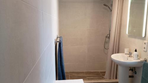 a bathroom with a shower and a sink at Casita Zagra in La Carrera de la Viña