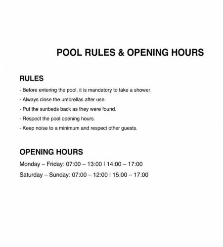 a screenshot of a page of a page listing the pool rules and opening hours at Villa Raoul in Salò