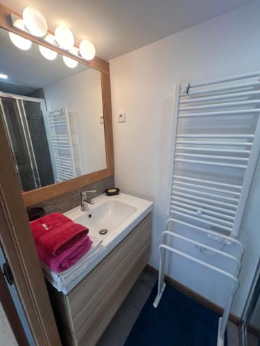 a bathroom with a sink and a mirror at Les Angères in Saint-Martin-d'Uriage