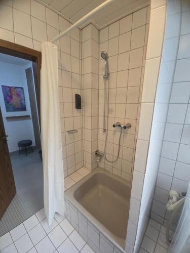 a bathroom with a tub and a shower at Simple Modern Apartment in Duisburg