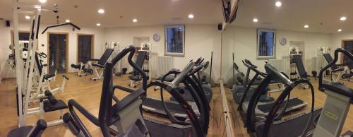 a gym with rows of tread machines in a room at Residence Hotel Miralago in Pergine Valsugana