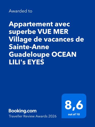 a screenshot of a cell phone with the text upgraded to agreement agreeive ne mer at Appartement Rénové avec accès piscine Superbe VUE MER Village de vacances de Sainte-Anne Guadeloupe OCEAN LILI's EYES in Sainte-Anne