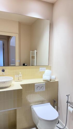 a bathroom with a toilet and a sink and a mirror at Azur Stay Nice in Nice
