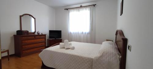 a bedroom with a bed and a dresser and a mirror at RAMERAHouse in Mareno di Piave