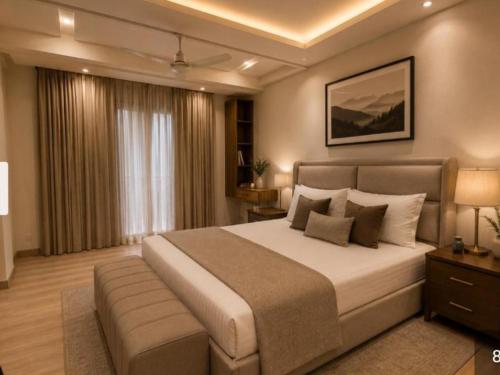 a bedroom with a large bed in a room at Park Ridge Hotel Serviced Apartments - Executive Apartment in Murree