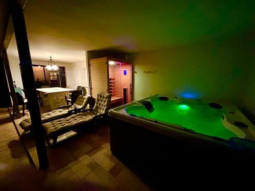 a living room with a pool table in a room at Kraska nisa in Komen