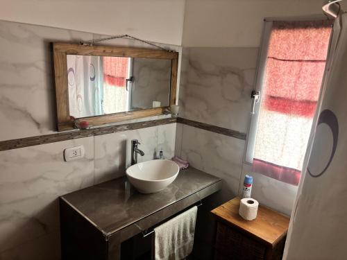 a bathroom with a sink and a mirror at Alumine in Coronel Suárez