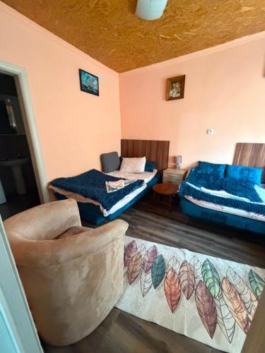 a living room with two beds and a couch at Village FLOWER IVY Montenegro in Nikšić