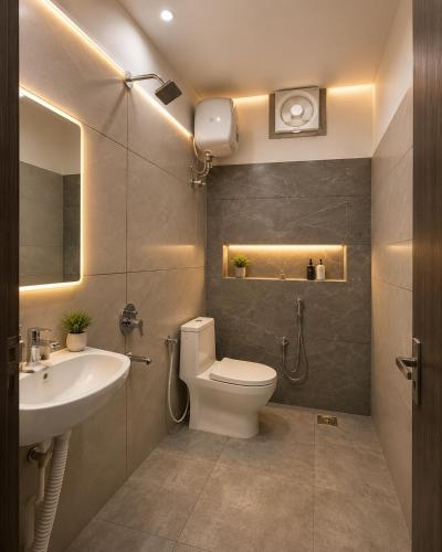 a bathroom with a toilet and a sink at Hotel Ayodhya Dharshan 500m Walk From Shree Ram Mandir in Ayodhya