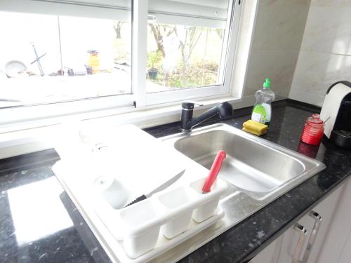 a kitchen sink with a red spoon in it at Casa do Pinheiro in Louriceira