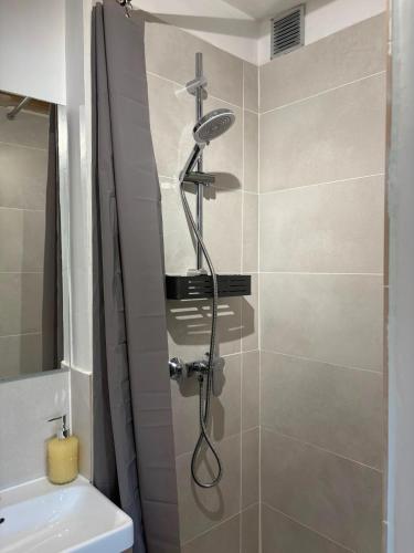 a shower with a shower head in a bathroom at Casa Geco in Flayosc