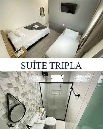 ein Badezimmer mit Waschbecken und Toilette in einem Zimmer in der Unterkunft Hotel Torre do Sal in Salinópolis
