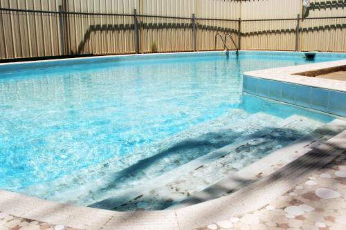 a large swimming pool with blue water at Renmark Motor Inn in Renmark