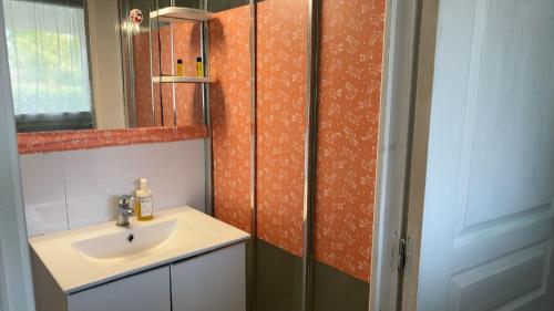 a bathroom with a sink and a shower at 住在巴黎 in Bondy