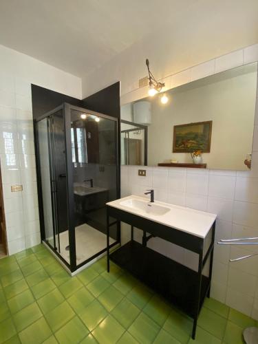 a bathroom with a sink and a shower at S.M. L'ARCO in Monteriggioni