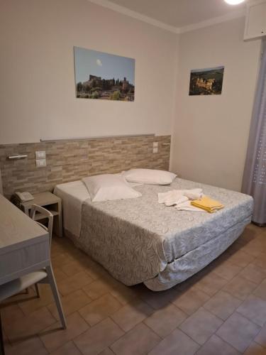 a bedroom with a bed and a table and a desk at Hotel Pierina in Castrocaro Terme