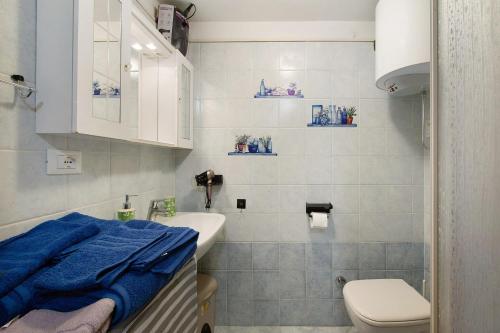 a small bathroom with a sink and a toilet at L'archetto Valle d'Aosta in La Salle
